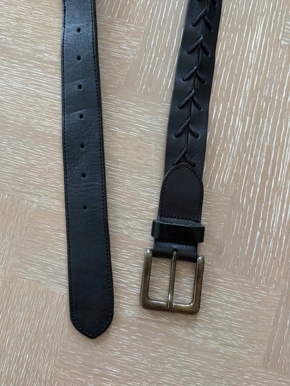 Men's Black Braided Leather Belt with Antique Brass Buckle
